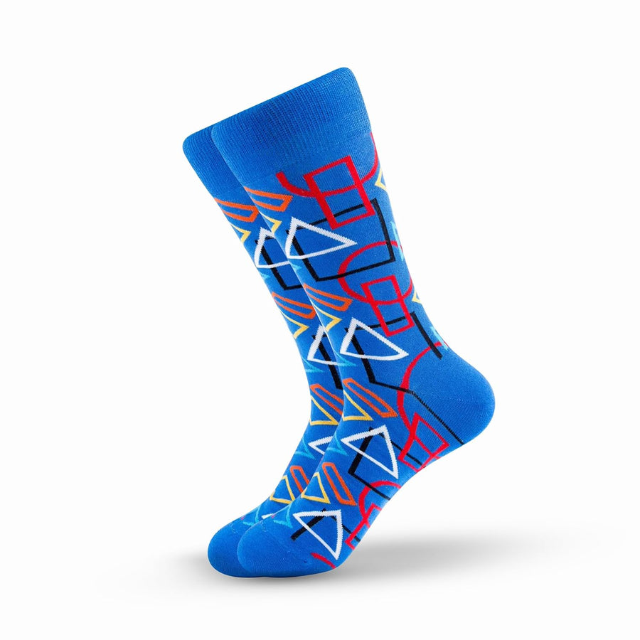 Blue Geometric Crew Socks