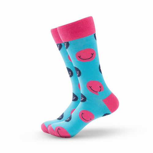 Blue Smiley Crew Socks by FEET DRIFT