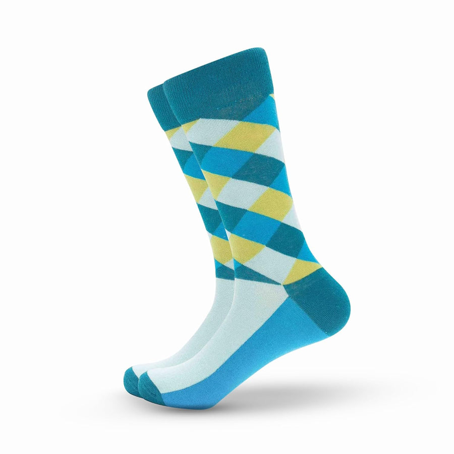Half Argyle Blue Crew Socks