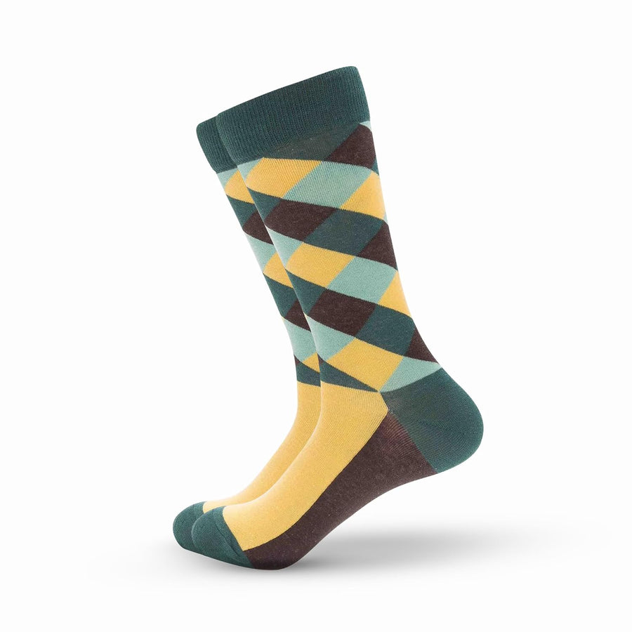 Half Argyle Mustard Crew Socks