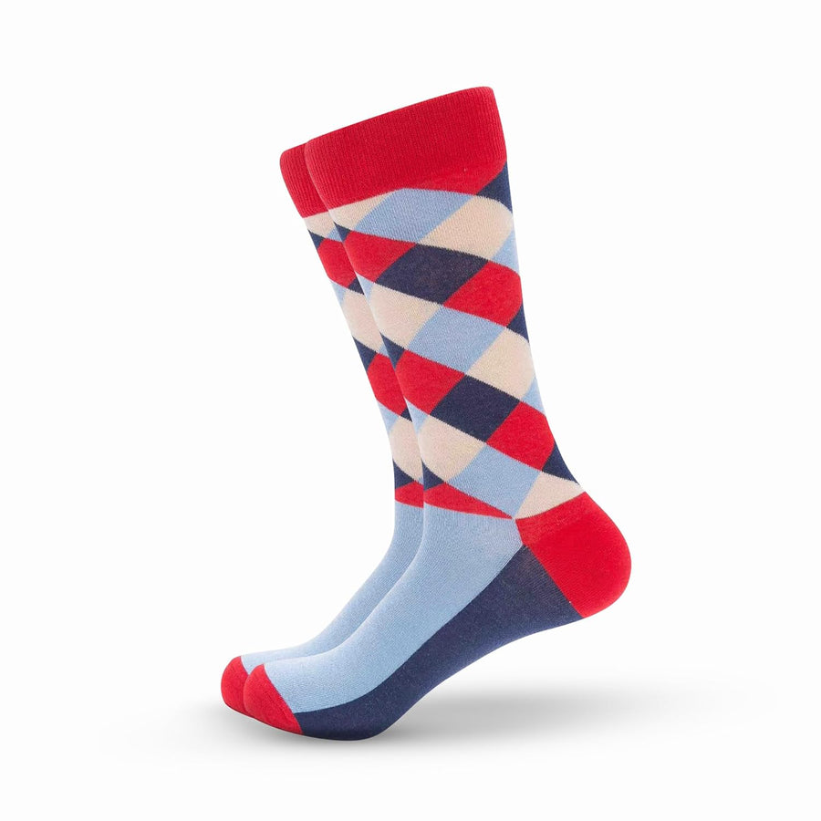 Half Argyle Red Crew Socks