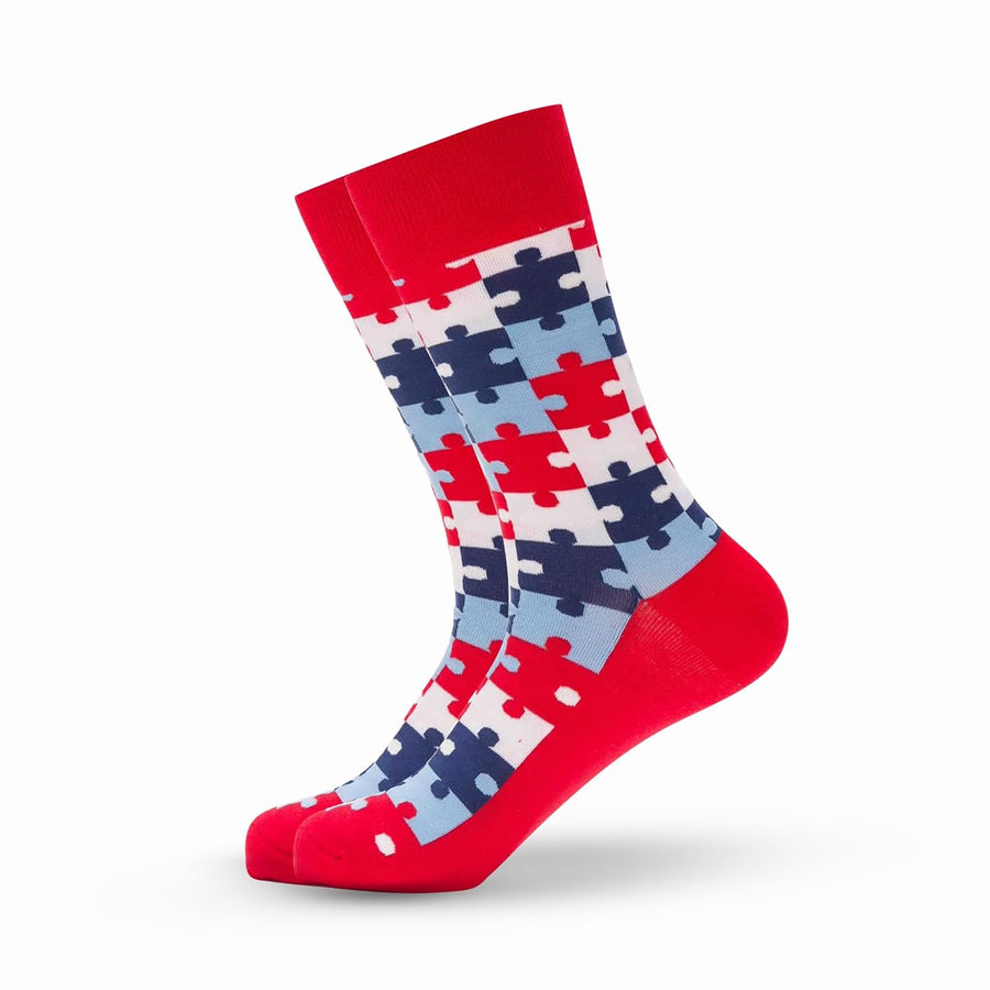 Puzzled Red Crew Socks
