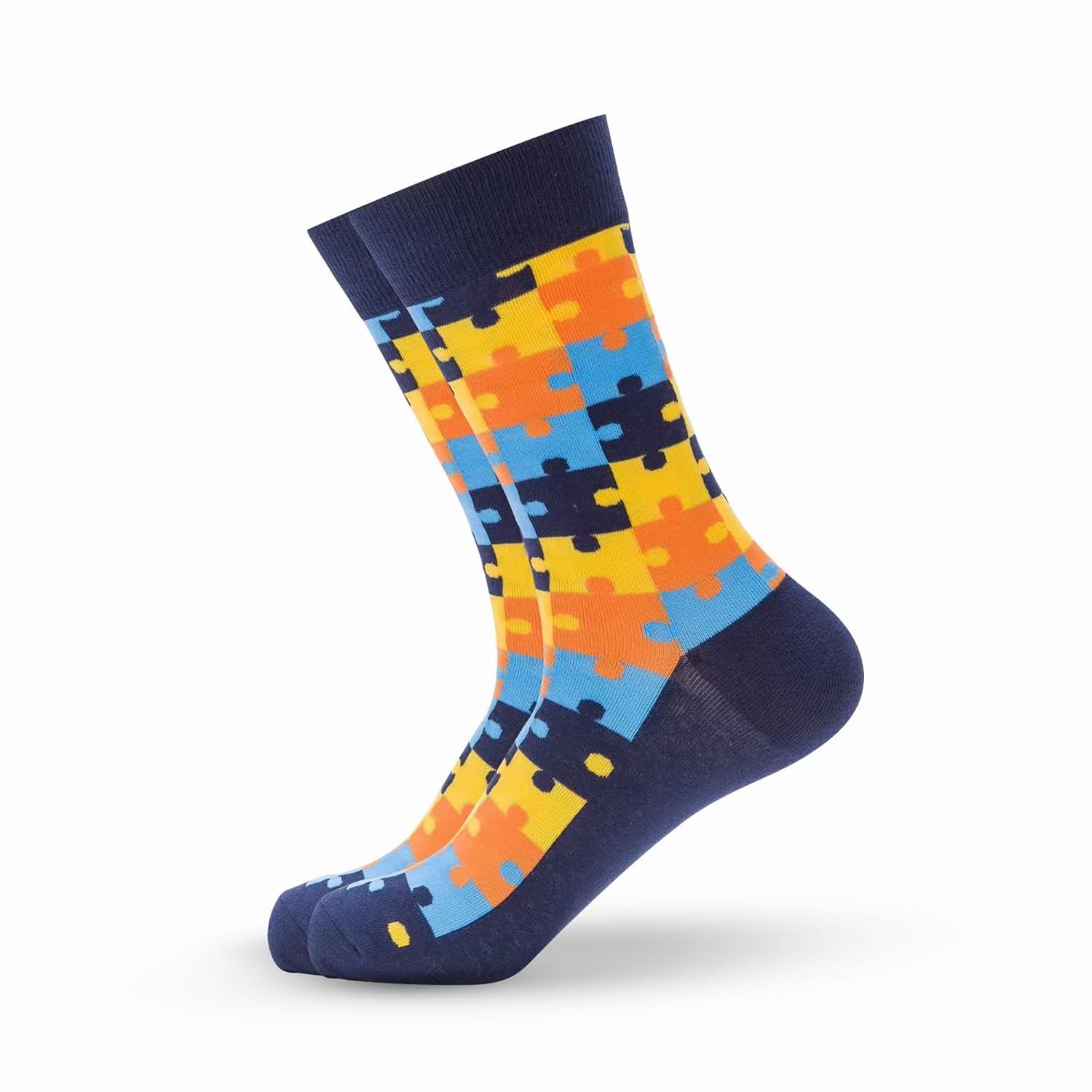 Puzzled Yellow Crew Socks by FEET DRIFT